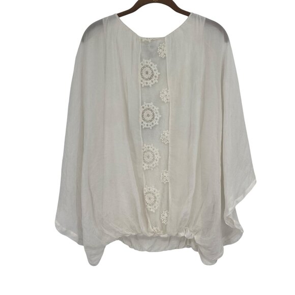Giulia Italy Women's Size Small White Silk Blouse Fairy Lined Flowy Embroidered - Picture 2 of 13
